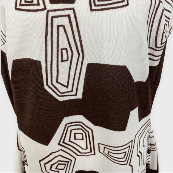 Vintage 60s 70s Brown White Geometric Print Mod Go Go Dress With Pockets - Picture 3 of 7